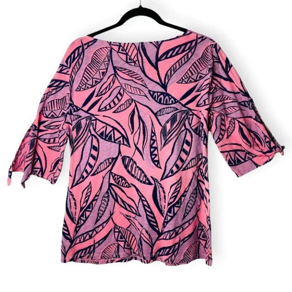 Fresh Produce Pink & Purple Leaves 3/4 Sleeve Loose Top - Picture 2 of 7